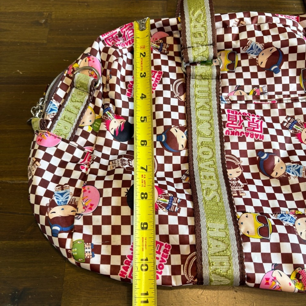 Harajuku Lovers Rare Y2K Graphic Tote Duffle Bag Checkered Green Dolls Flawed - Picture 3 of 11